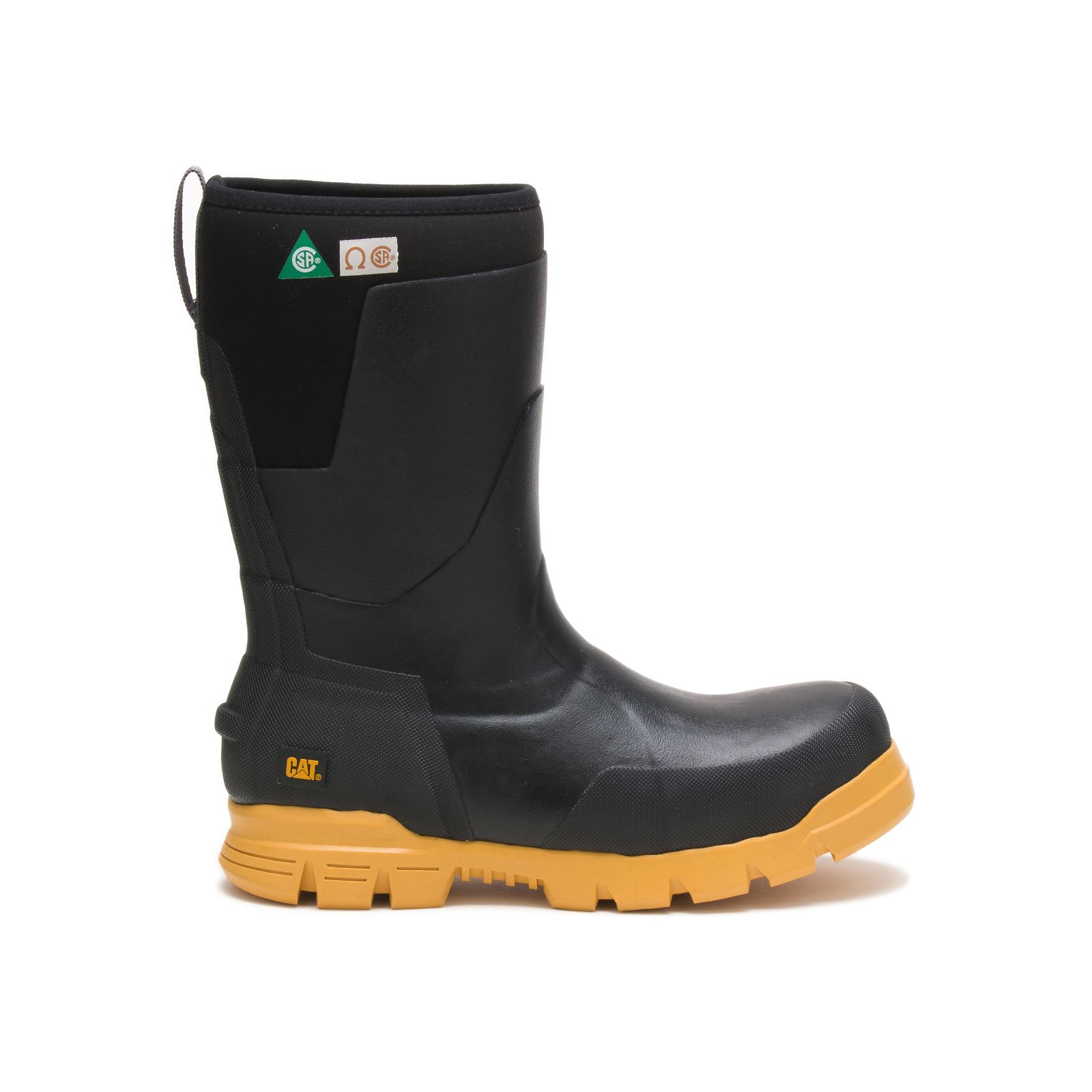 Caterpillar Stormers 11" Steel Toe Csa Philippines - Womens Rubber Boots - Black/Yellow 18642XIKN